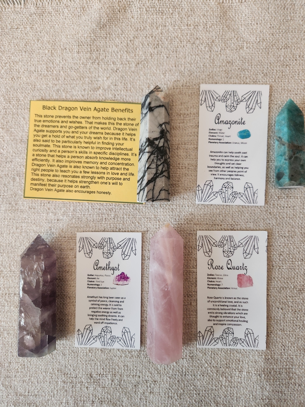 4-Piece Crystal Tower Bundle + Info Cards ✨